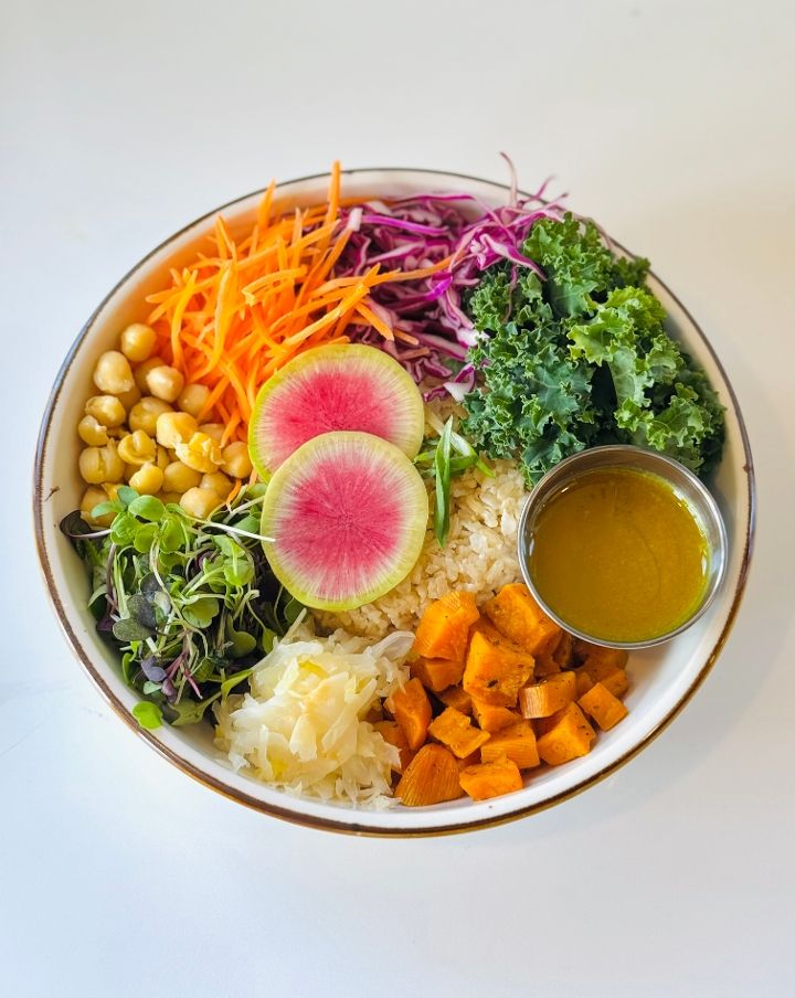 Buddha Bowl with fifteen plant-based ingredients